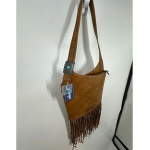 Wrangler Brown Vegan Leather Fringe‎ Shoulder Crossbody Bag Western Boho Rodeo